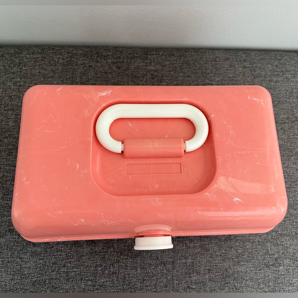 Caboodles Peach Marble Make Up Carry Case Organizer With Mirror Retro NOT VTG - Picture 2 of 13